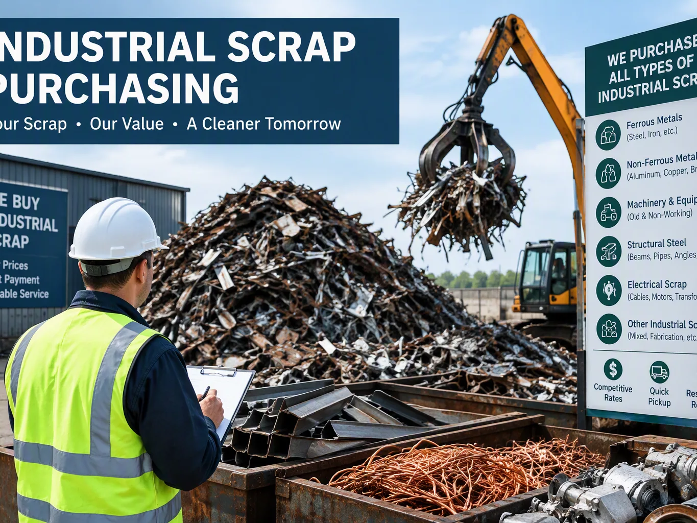 A scrap metal purchaser working on a residential industrial scrap purchasing job — mid-task, hands, tools and the work itself in sharp focus, the rest of the space softly out of focus