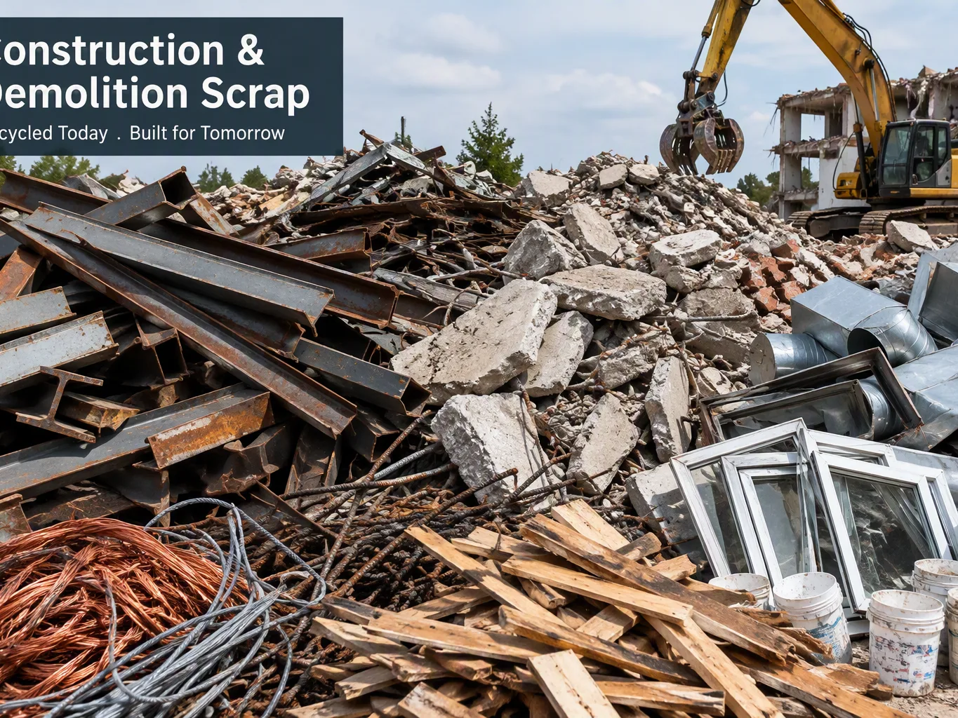 A scrap metal purchaser working on a residential construction & demolition scrap job — mid-task, hands, tools and the work itself in sharp focus, the rest of the space softly out of focus